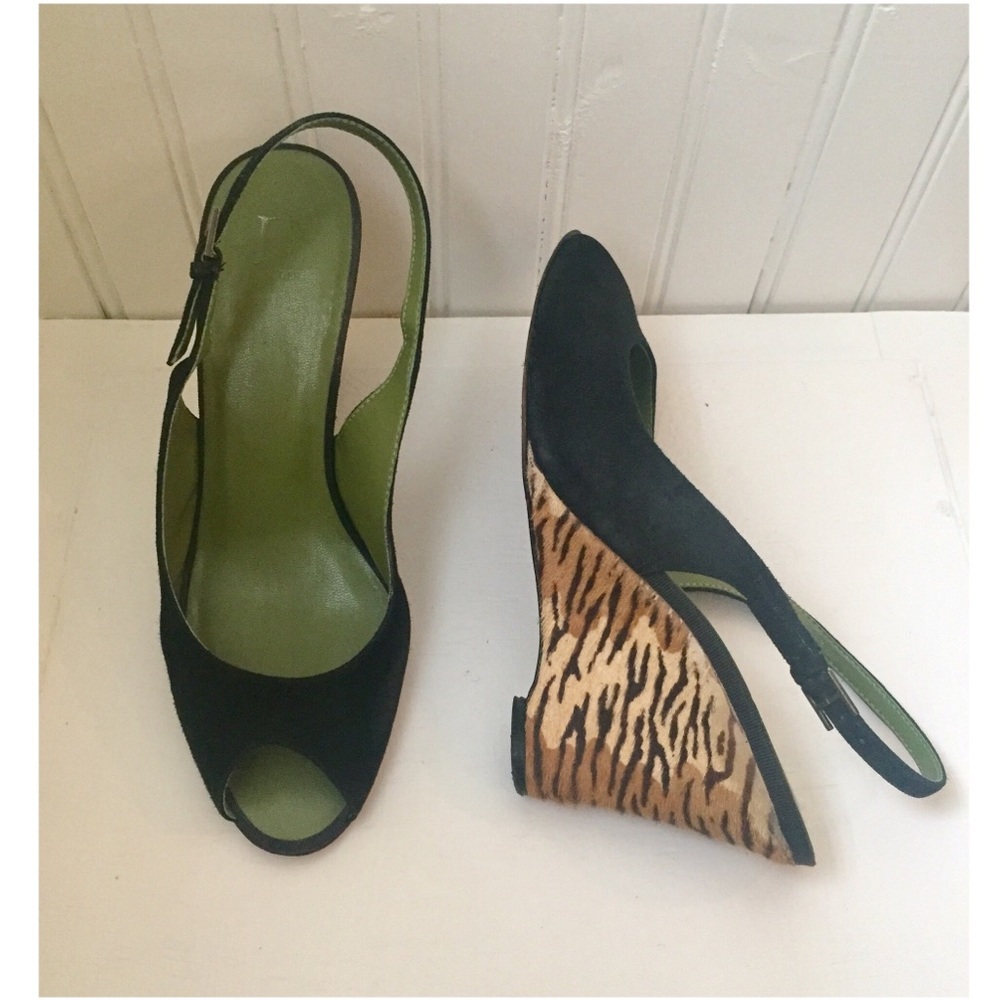 HILFIGER Suede Tiger Print Calf Hair Slingbacks